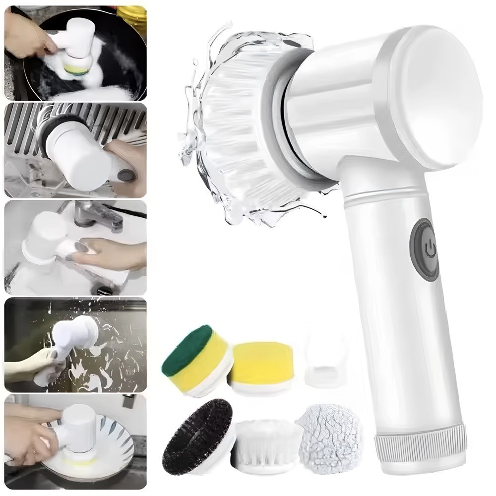 Electric Spin Scrubber Cordless – 5 Brush Heads, Multi-Function Cleaner for Tile
