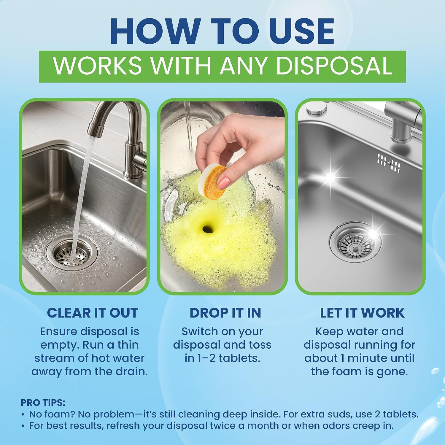 Garbage Disposal Cleaner Deodorizer Tablets – 48 Pack XL Foaming Citrus Cleaning