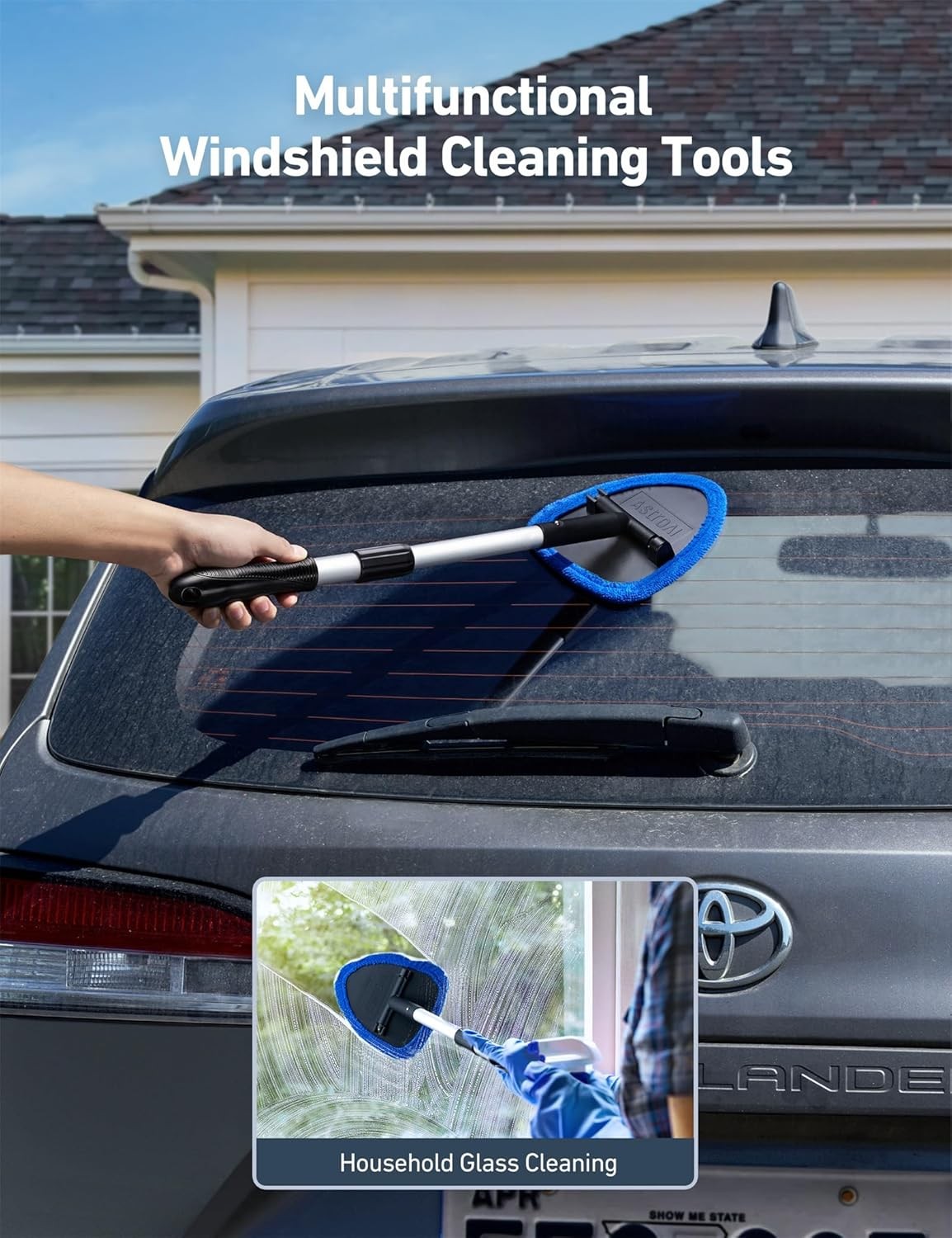 AstroAI Windshield Cleaner Tool with Extendable Handle for Car Interior Cleaning