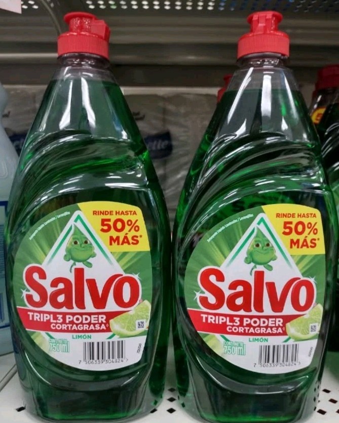 2X SALVO DISHWASHING LIQUID ( JABON LAVATRASTES ) 2 BOTTLES 750ml EA -FREE SHIP