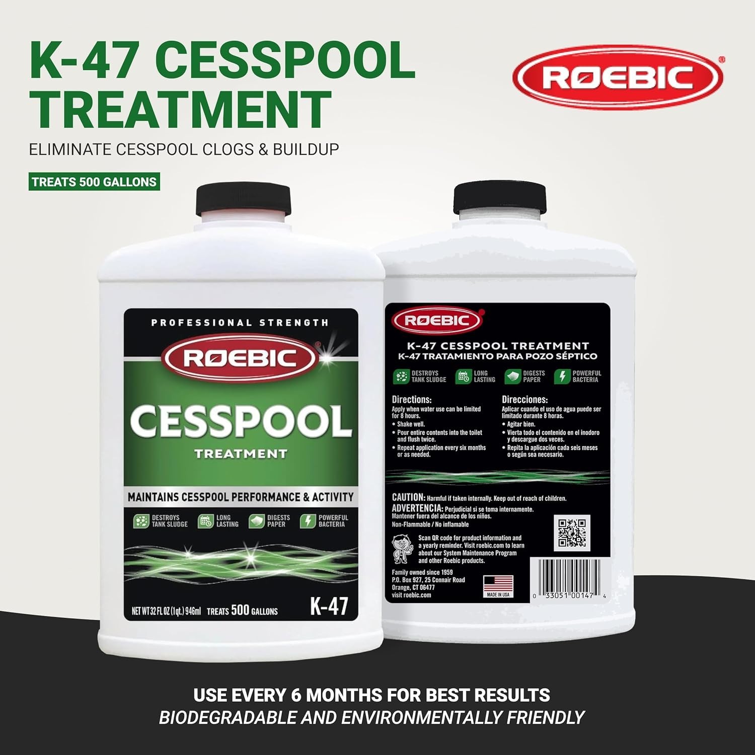 32oz Cesspool Treatment by Roebic – Prevents Buildup & Destroys Sludge Naturally