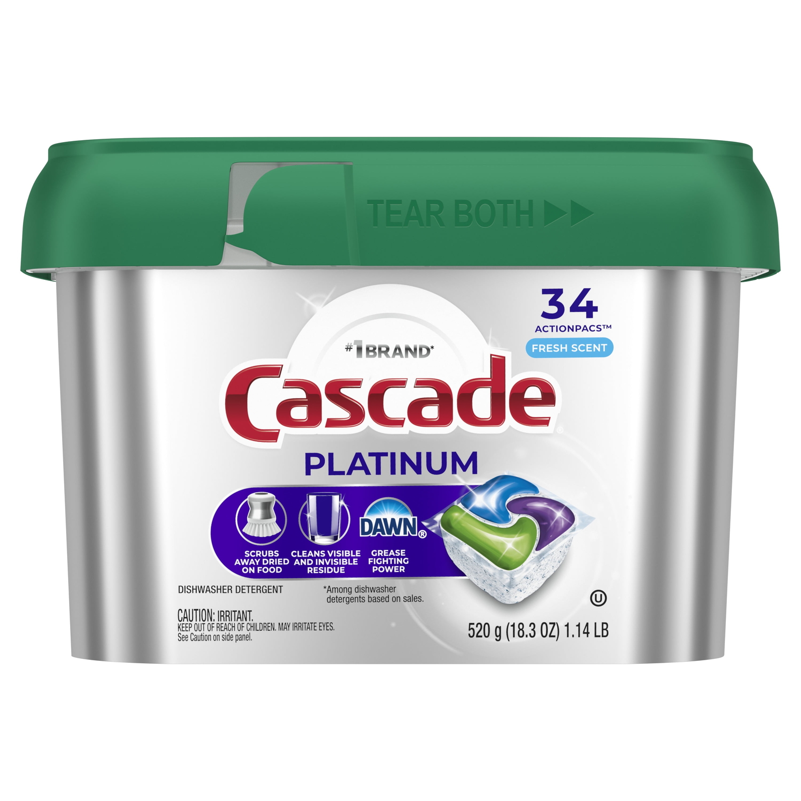 Dishwasher Pods, Action Pacs Dishwasher Detergent Tabs, Fresh, 34 Count New