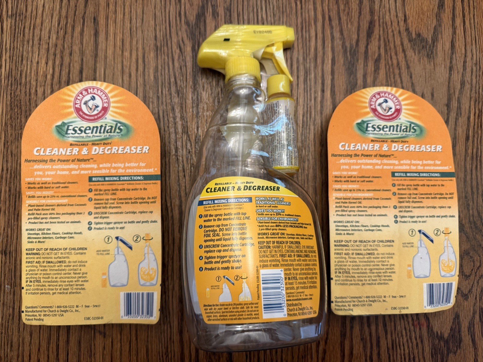 Arm & Hammer Essentials Refillable Cleaner & Degreaser Bottle + 5 Refills ~ NOS