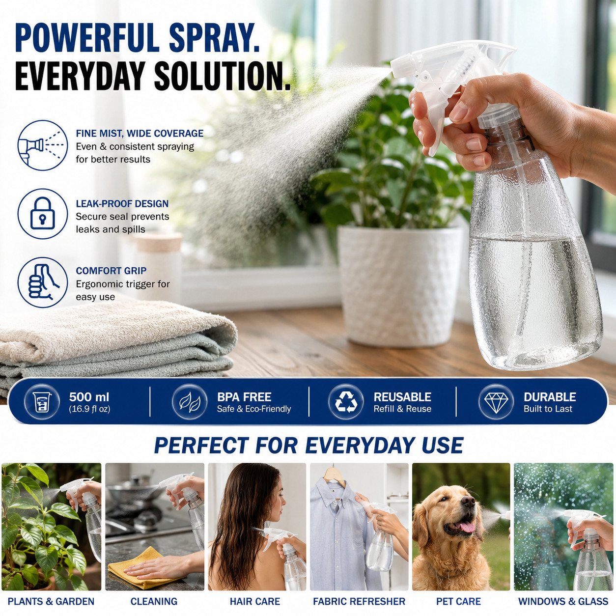 16oz. Plastic Trigger Spray Bottles Transparent Everyday Use Multipurpose 4pk
