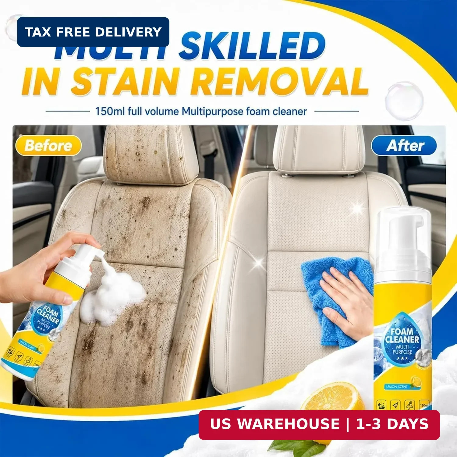 4-in-1 Multi-Enzyme Foam Cleaner Multi-Purpose Car Kitchen Sofa Stain Remover