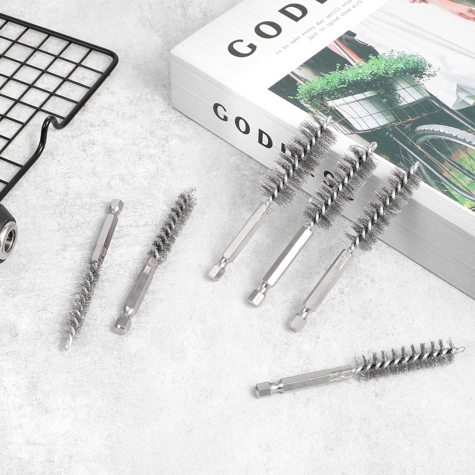 6 Pcs Stainless Steel Bore Brush Twisted Wire Drill Brush with 1/4″ Hex Shank