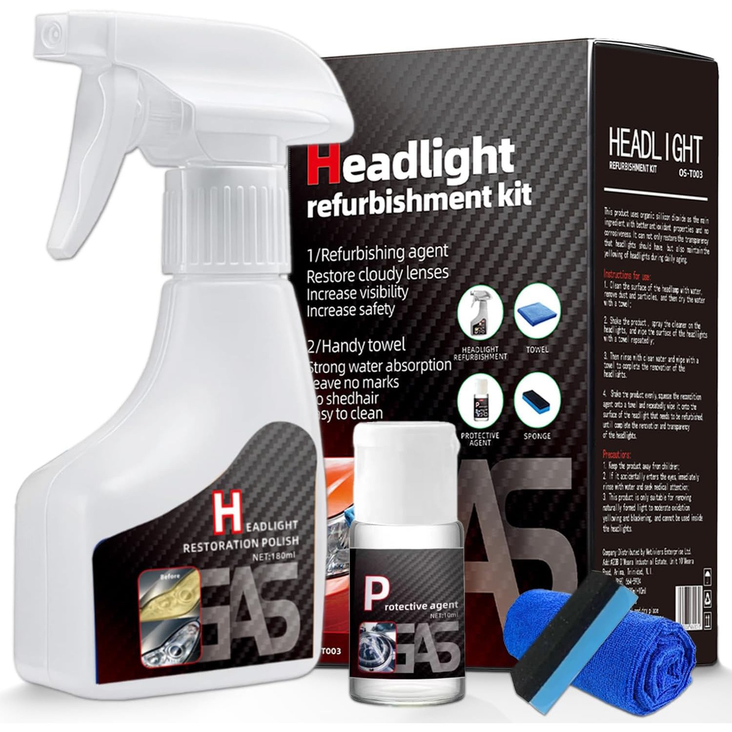 2026 Automotive Headlamp Restoration Fluid Kit 180ml Headlight Polishing Cleaner