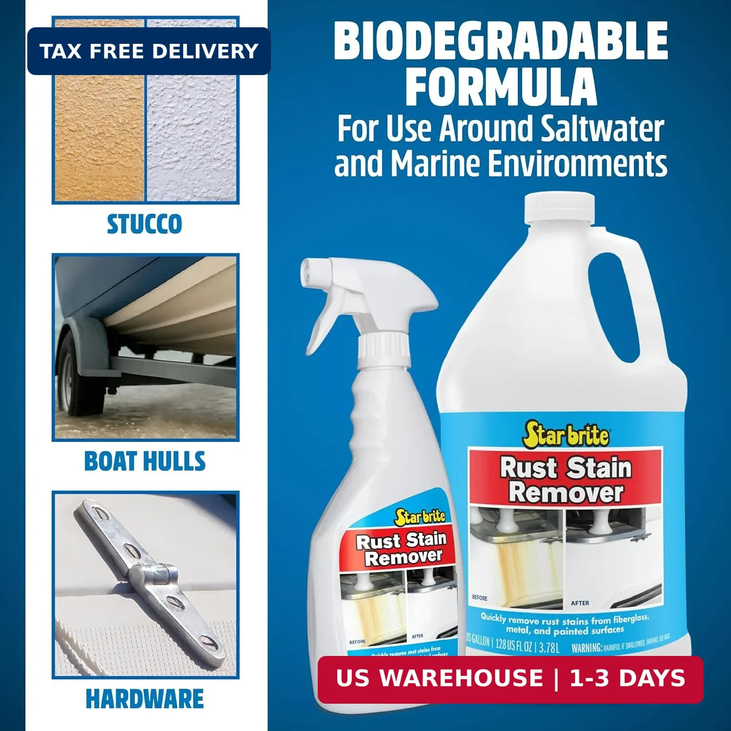 STAR BRITE Rust Stain Remover Spray – Instantly Dissolve Corrosion Stains on Fib