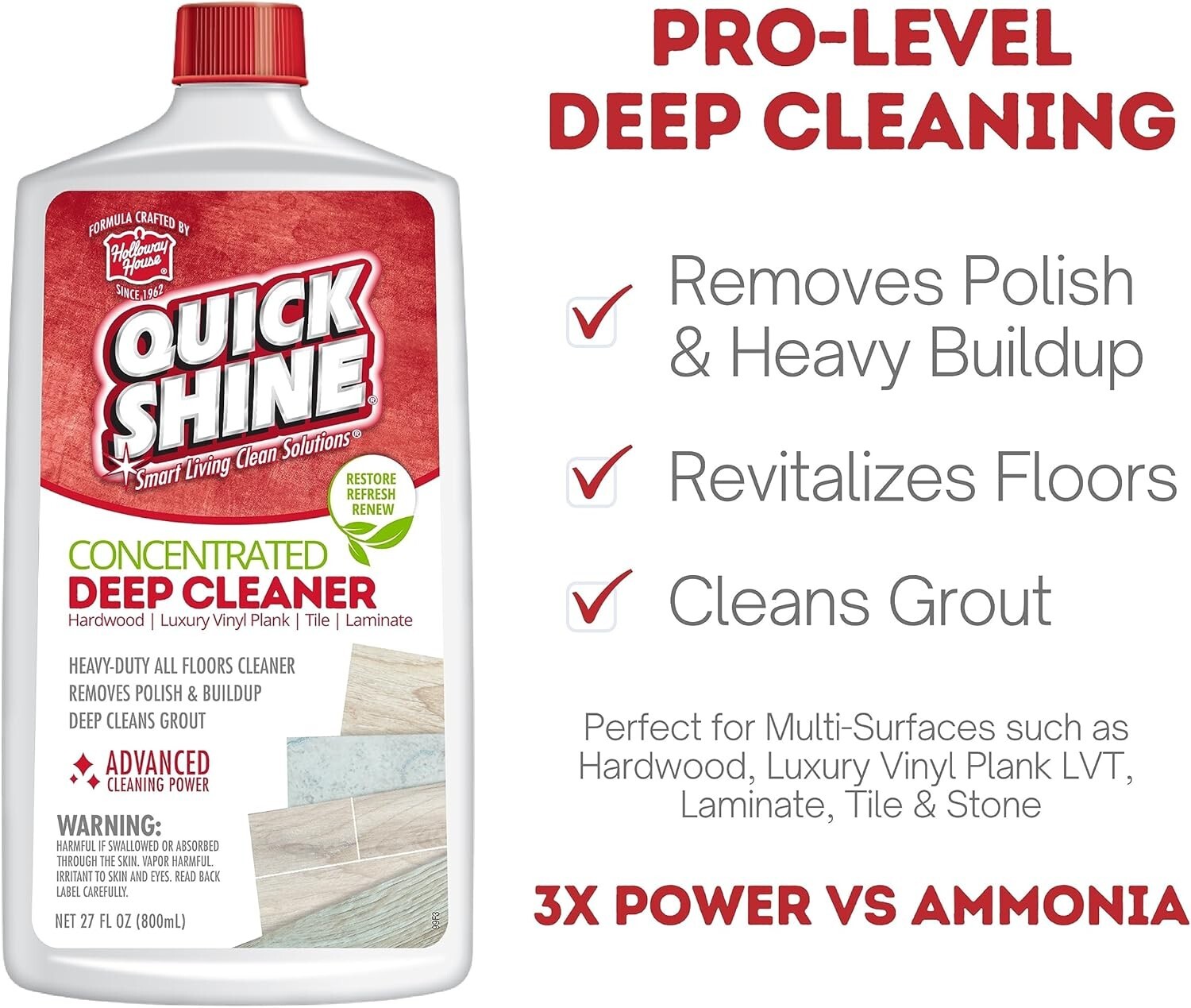 Quick Shine Multi Surface Deep Floor Cleaner and Wax Remover 27Oz, 2Pk