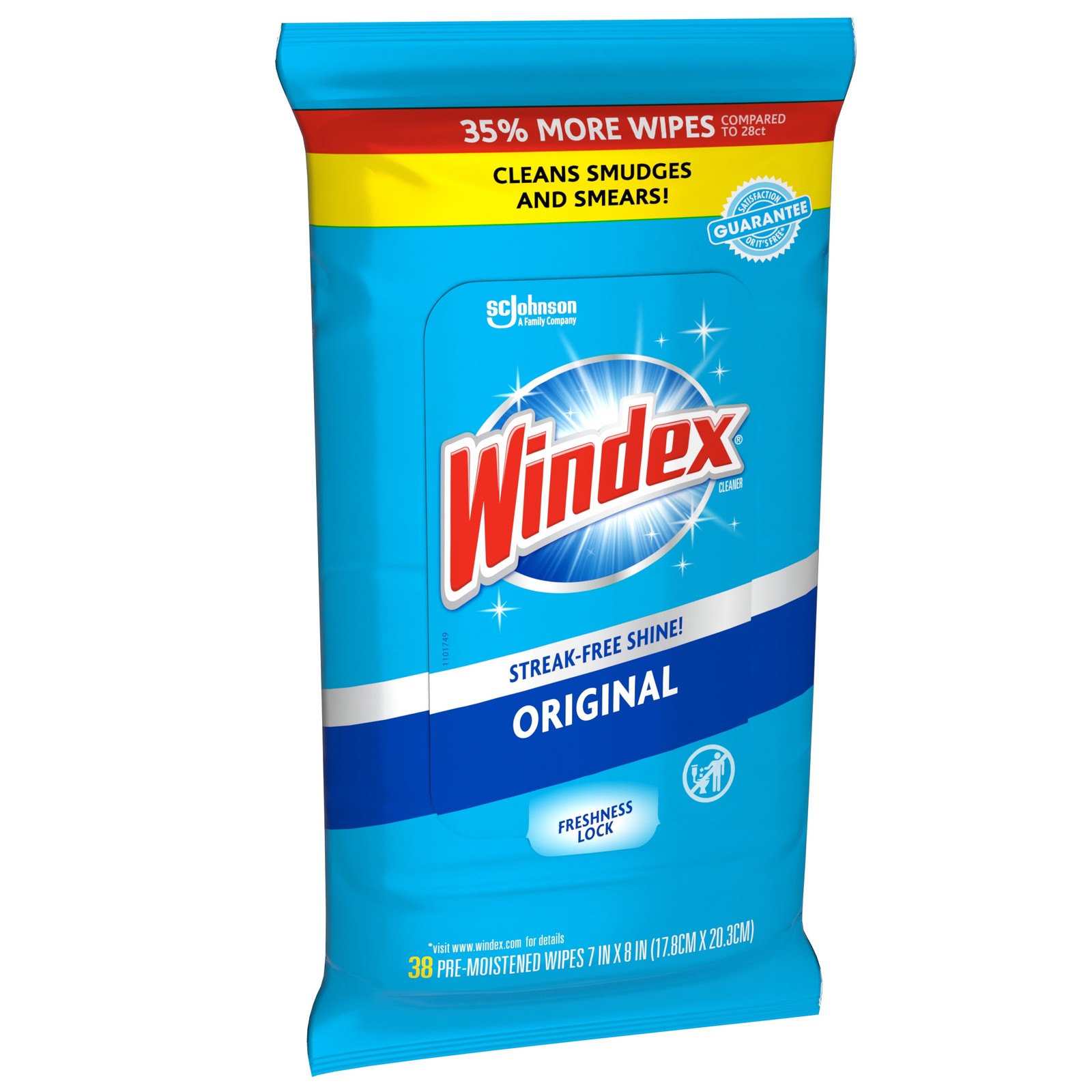 Windex Glass and Surface Pre-Moistened Wipes, Original, 38 Count (Pack of 6)