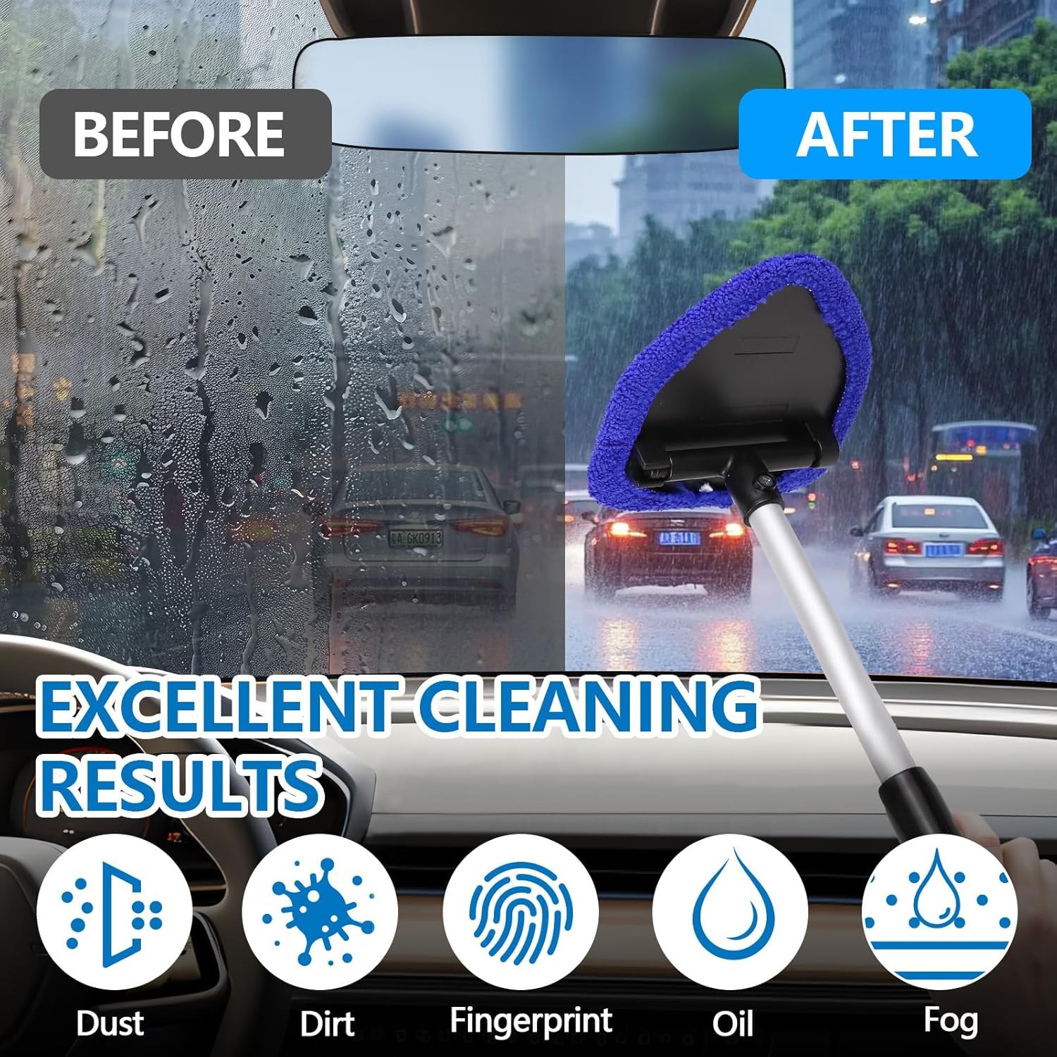 Car Windshield Cleaning Tool, Windshield Window Cleaner, Auto Wind Color: Blue