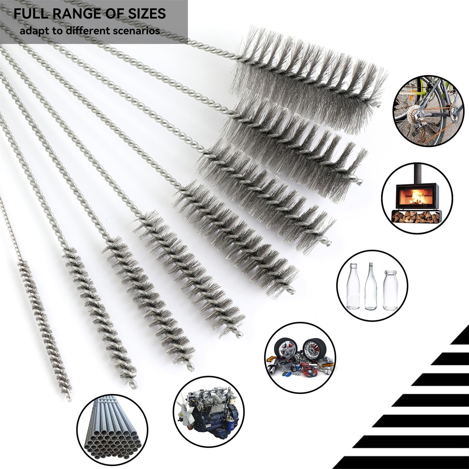 12 Inch Pipe Cleaning Brush Set with Stainless Steel Bristles, Steel Wire Tub…