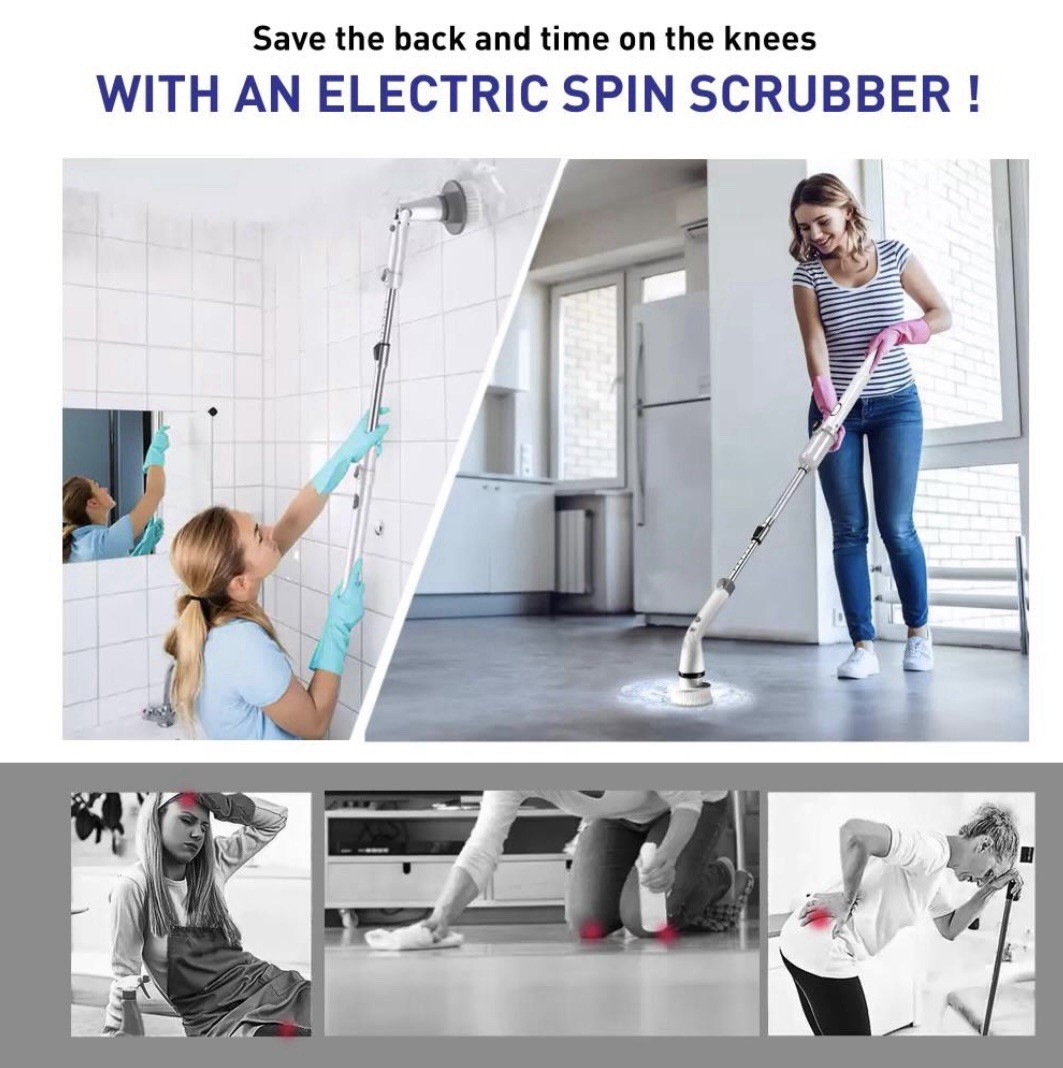 Electric Spin Scrubber for Household Cleaning with Extension Handle