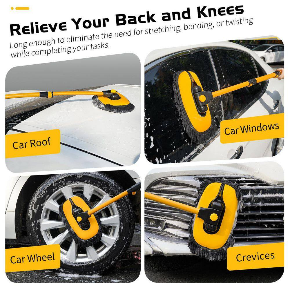 15° Curved Automotive Care Brushes with Extendable Pole Microfiber RV Wash Mop f