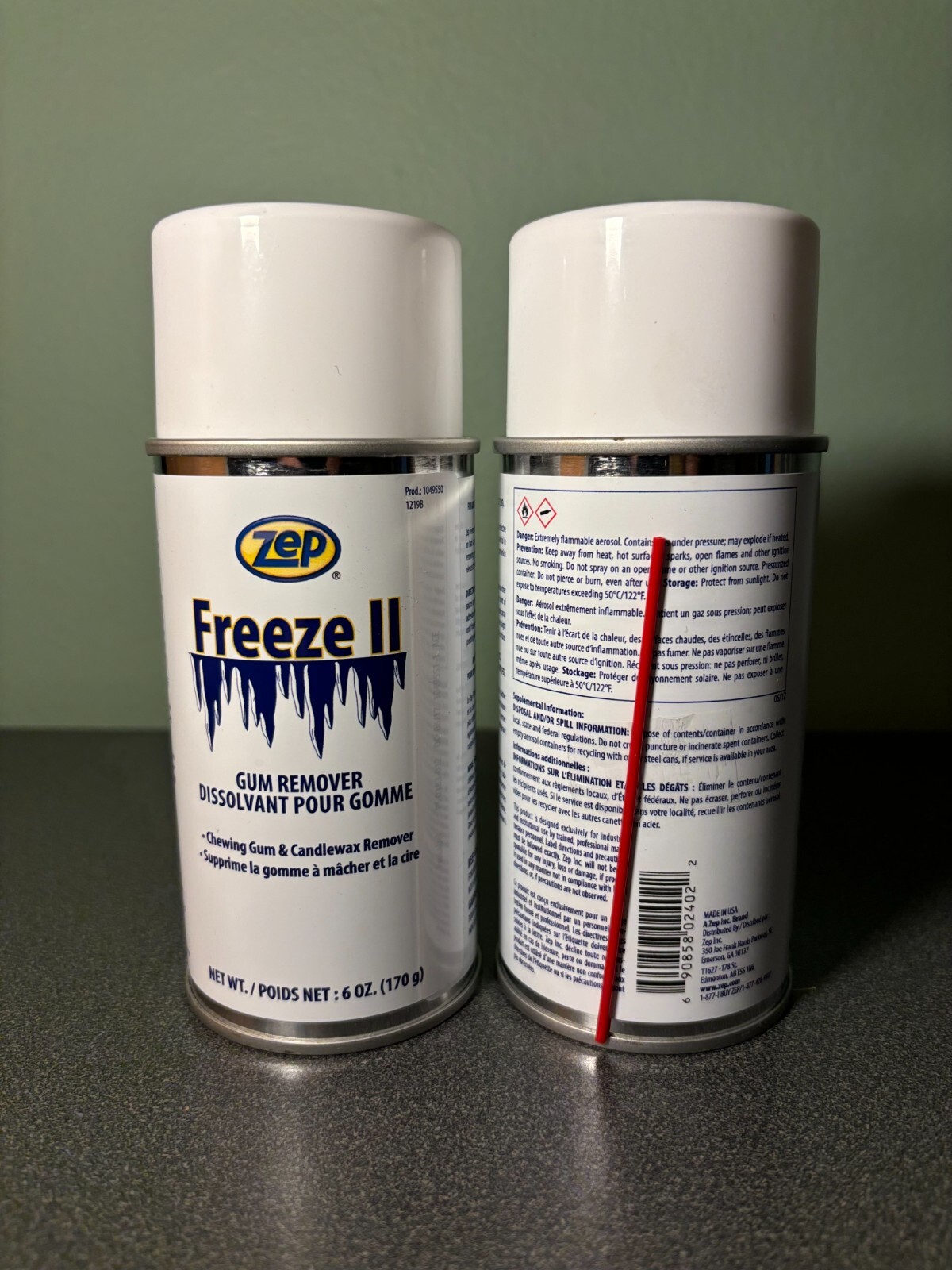 NEW 2 Pack ZEP FREEZE II CHEWING GUM & CANDLEWAX REMOVER SPRAY CANS