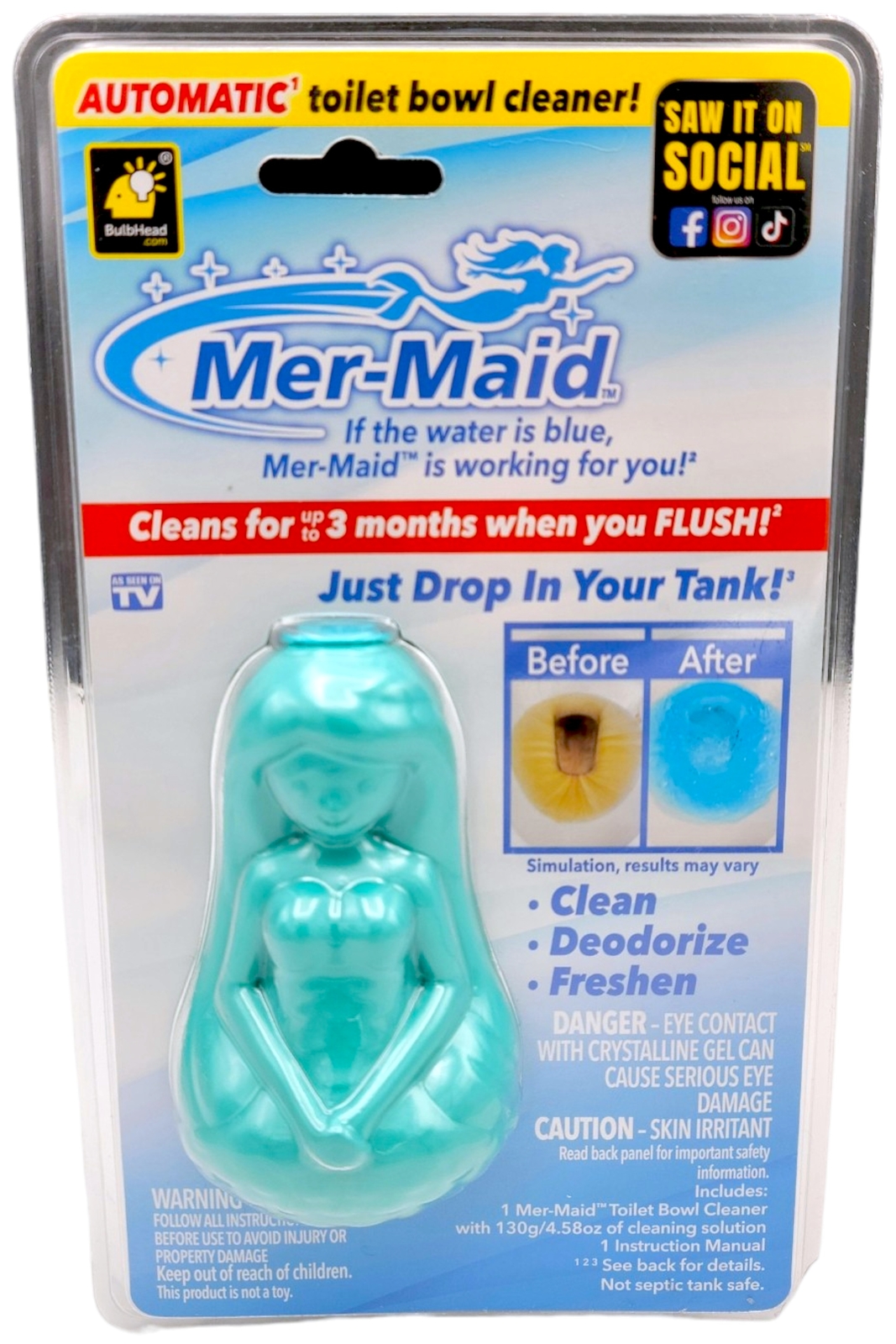 Mer-Maid Automatic 3-Month Toilet Bowl Cleaner | Clean Deodorize | AS-SEEN-ON-TV