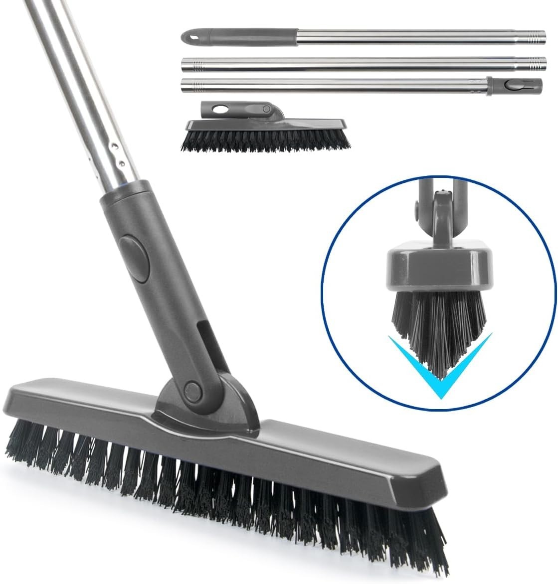Grout Brush with Long Handle, 180°Rotation Tile Grout Cleaning Brush, Gray