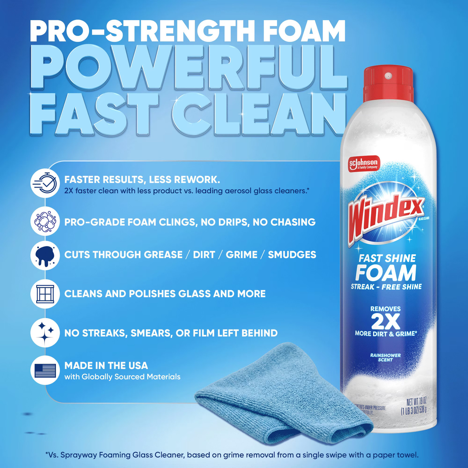 Fast Shine Foam Glass Window Mirror Cleaner NoDrip Aerosol