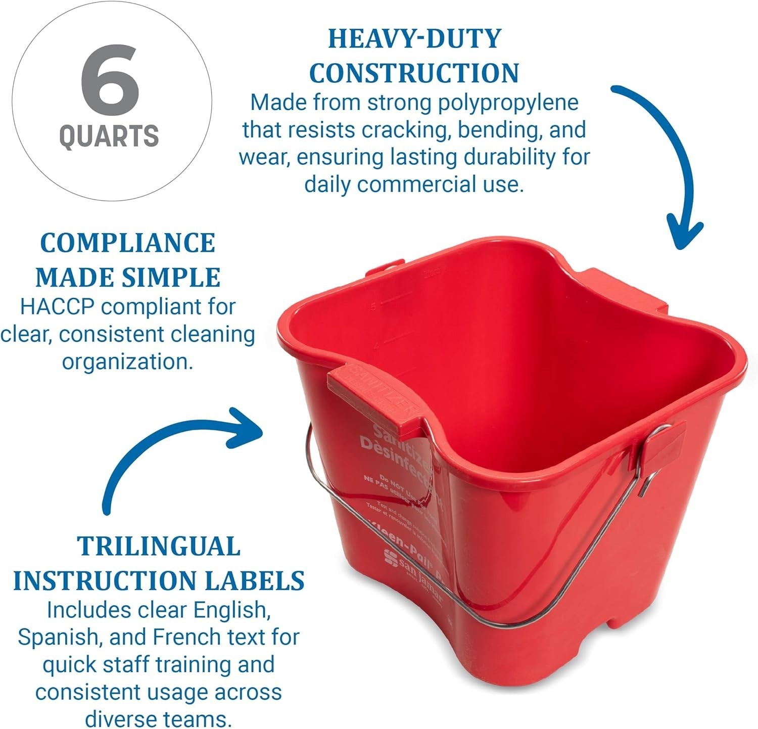 Kleen-Pail Pro 6 Qt Heavy-Duty Cleaning Bucket – HACCP Compliant & Color-Coded