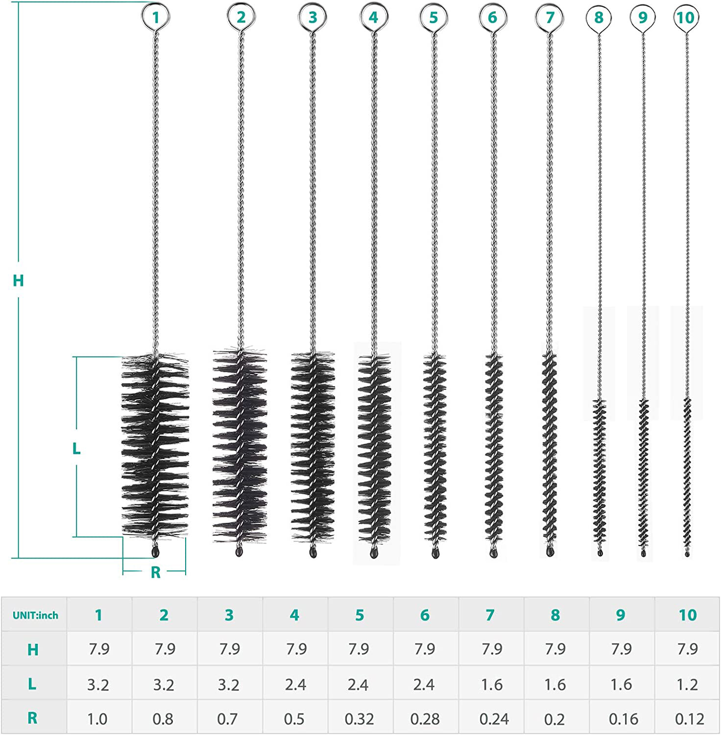 10 Pcs 8″ Nylon Tube Bottle Cleaning Brush Narrow Neck Straw Cleaner with Hook