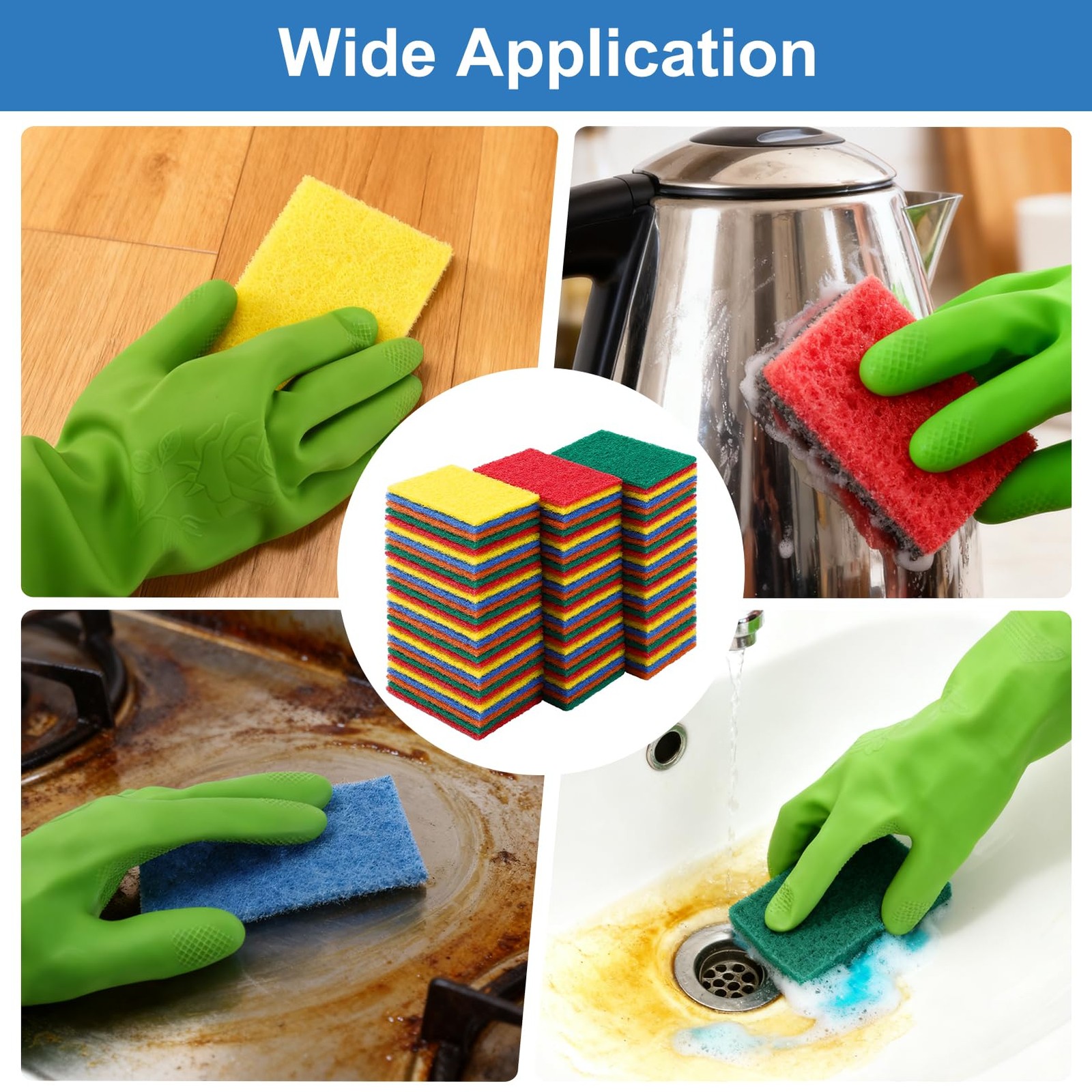 100 Pcs Scouring Pads,Heavy Duty Scour Pads,Dish Scrubber Scouring Pad,Reusab…