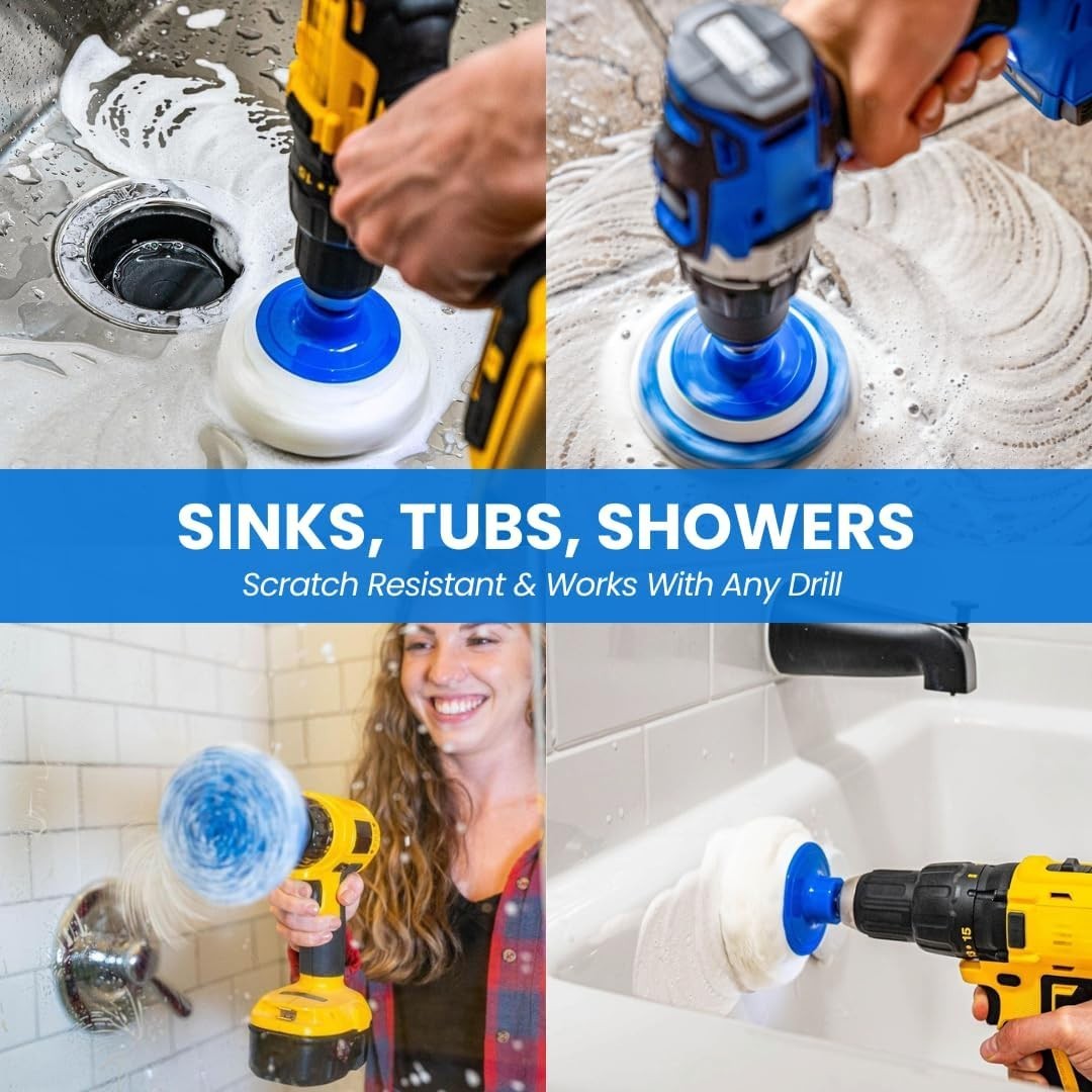 7 Pack Multipurpose Drill Brush Kit For Cleaning Bathrooms Showers Tubs Tile Flo