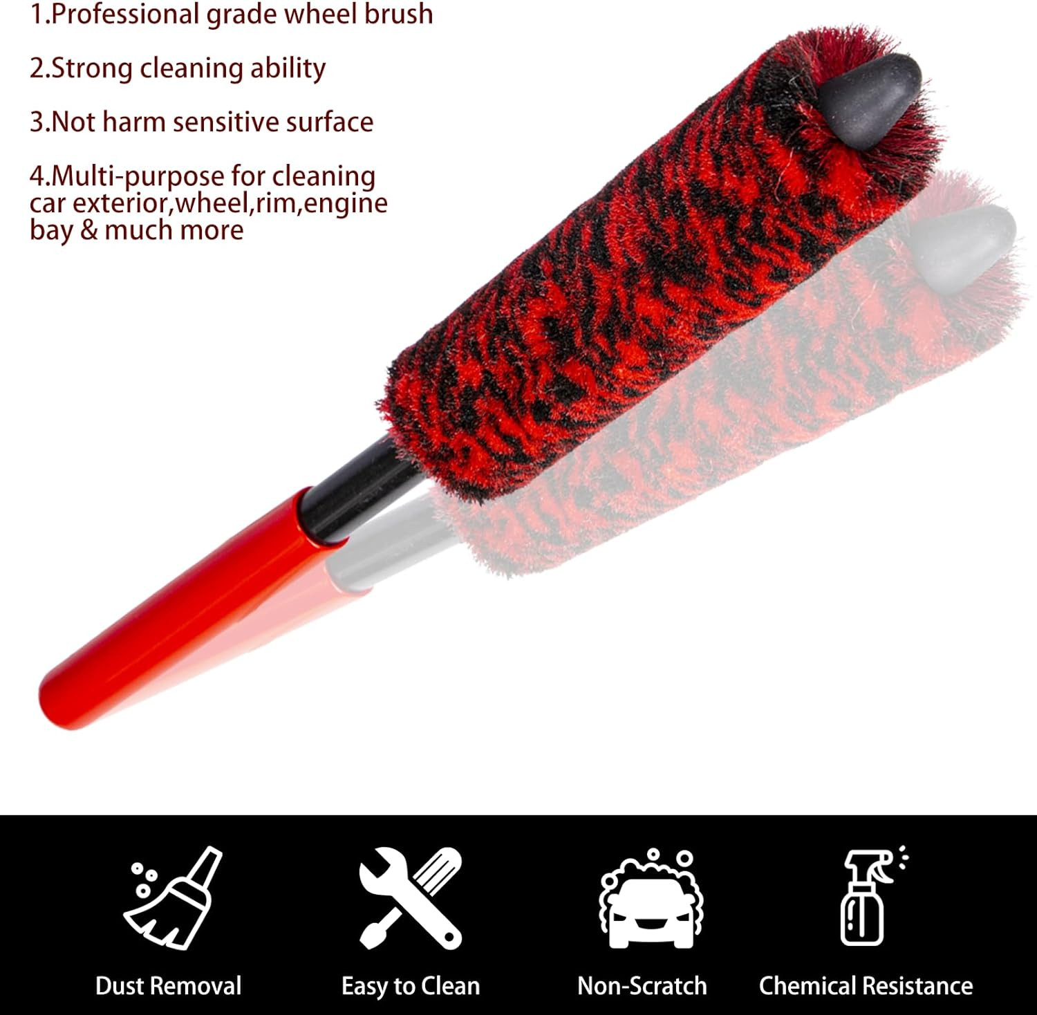Metal Free Soft Wheel Cleaner Brush, Synthetic Wool Car Cleaning Brush, Highly W