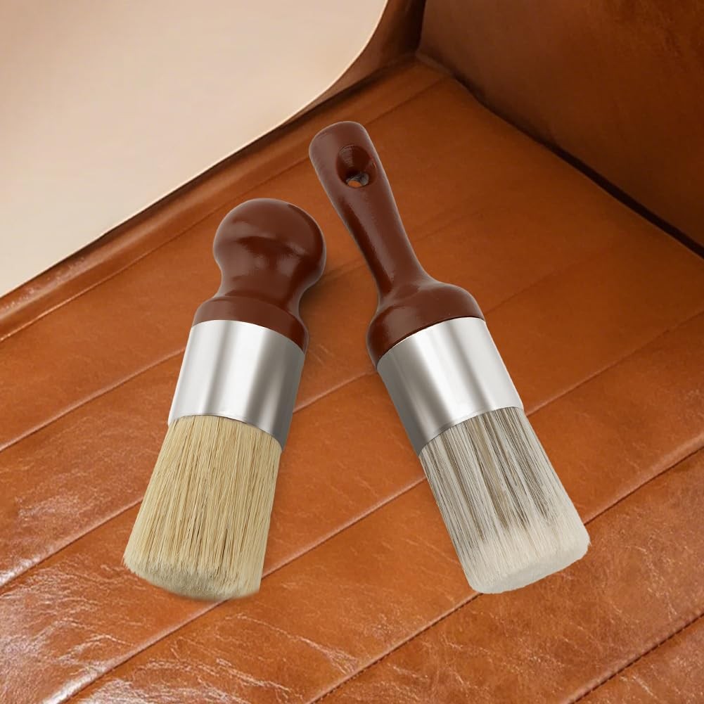 2pcs Leather Furniture Salve Brush, Wooden Handle Soft Nylon Bristles Wood So…