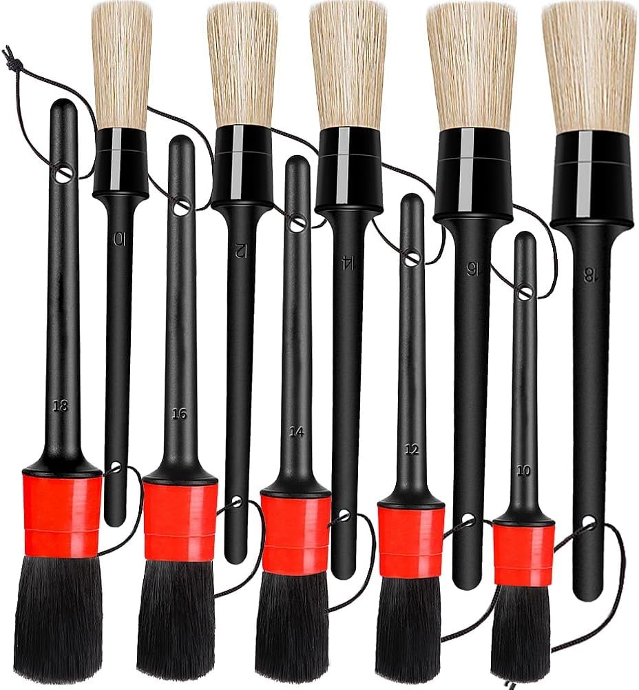 Detailing Brush Set – 10 Pcs Detail Brushes Car Detailing, Auto Boar Hair Car
