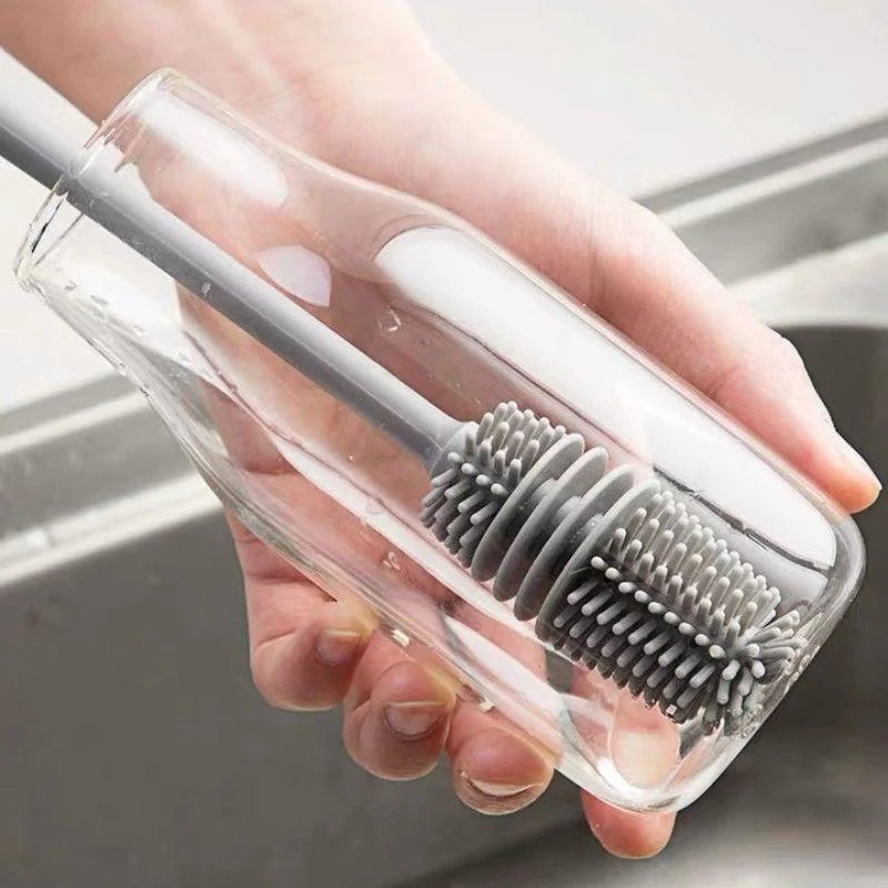 Silicone Milk Bottle Brush Cup Scrubber Glass Cleaner Kitchen Cleaning Tool Long