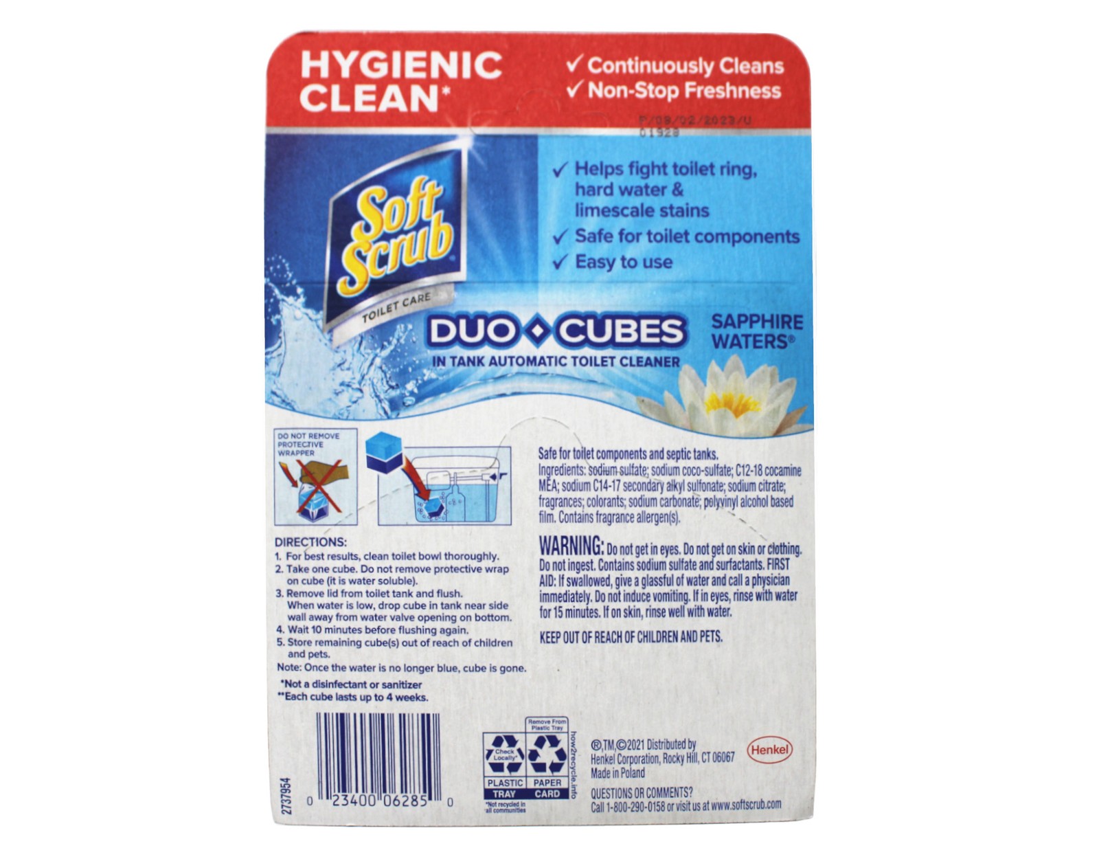 Soft Scrub In-Tank Toilet Cleaner Duo-Cubes, Sapphire Waters, 2 Count – 3 Pack