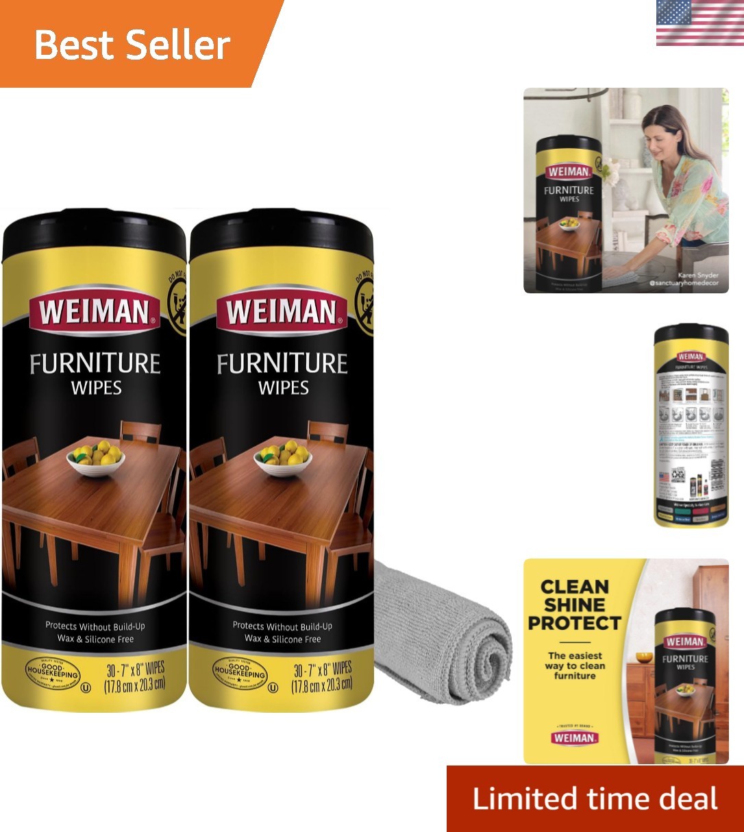 Wood Polish Wipes Furniture Cleaner Protect Watermarks Stains Discoloration