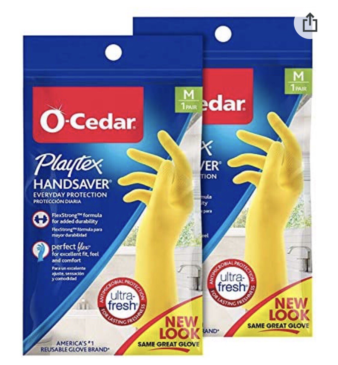 MEDIUM Playtex O-Cedar Living Gloves Drip-Catch Cuff Reusable Gloves 2 PAIRS