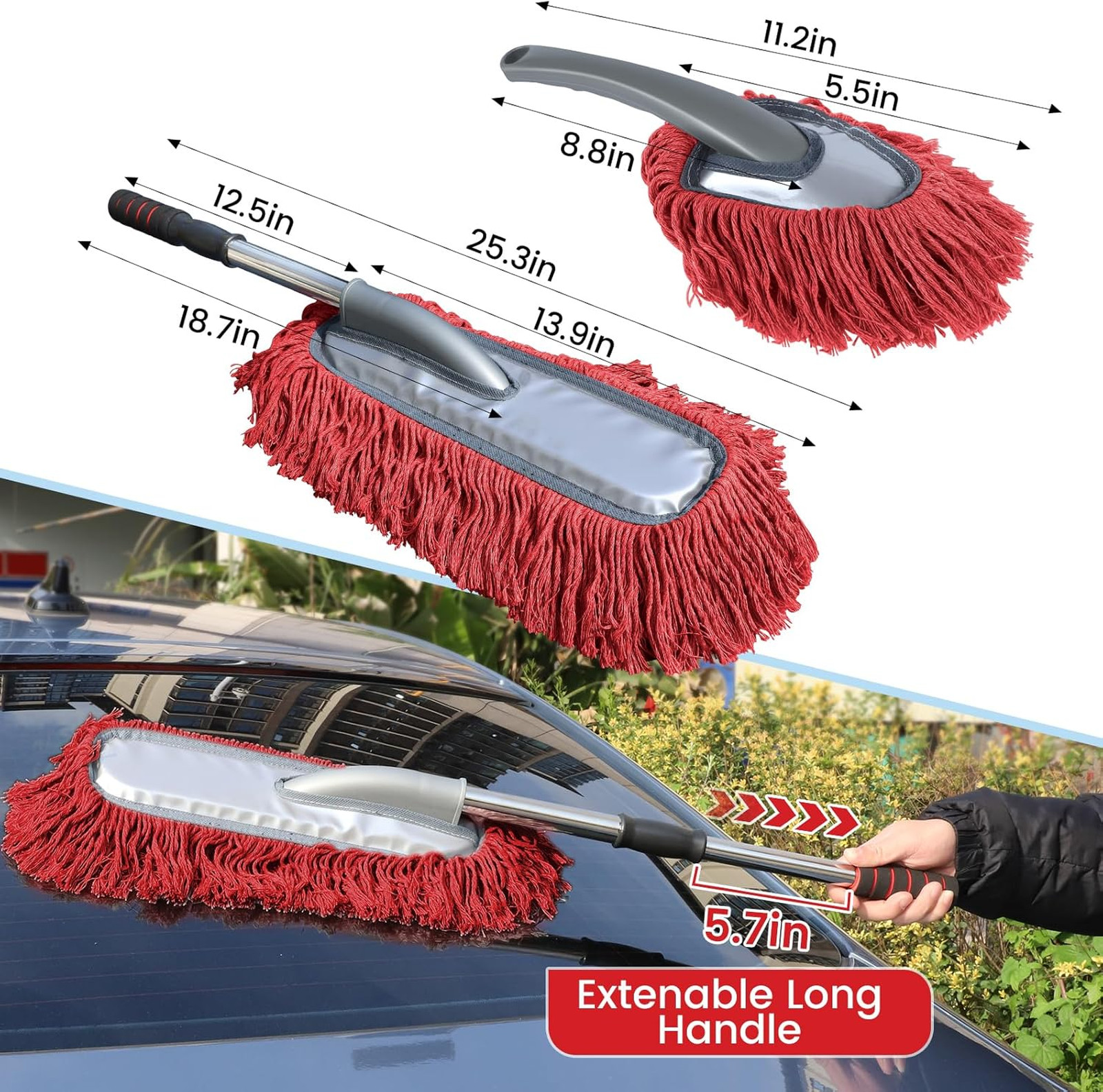 Large Car Duster Set, Extendable Handle, Scratch Free, Wax Cotton Hair, for Car