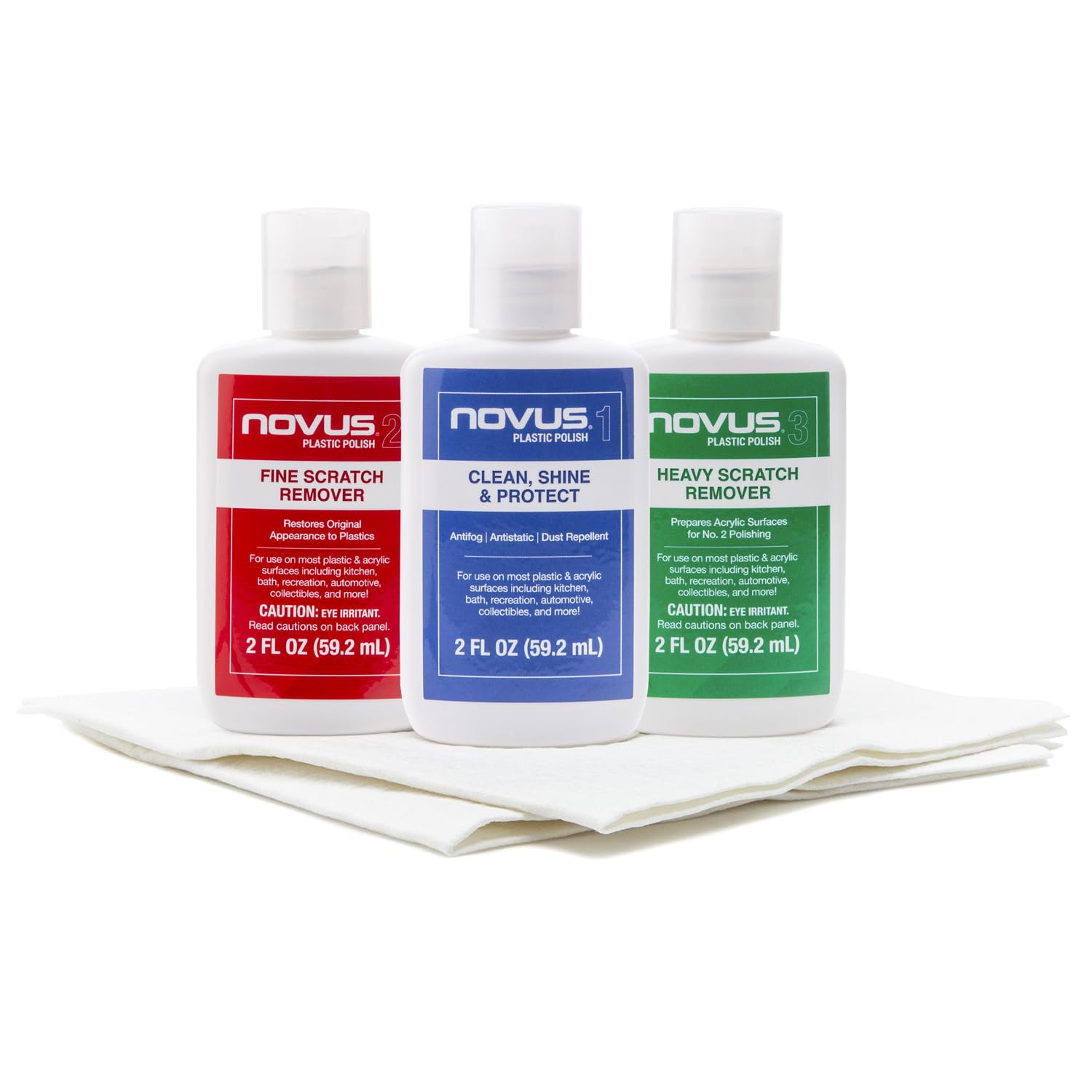 NOVUS-PK1-2 | Plastic Clean & Shine #1, Fine Scratch Remover #2, Heavy Scratch R