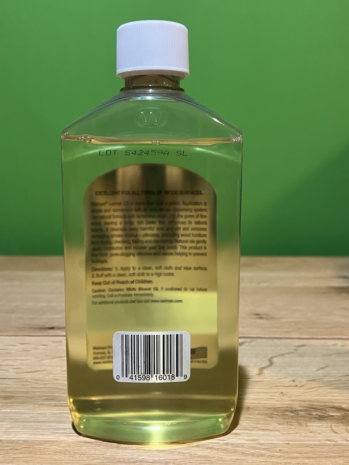 Weiman Natural Lemon Oil Furniture Wood Polish with Sunscreen 16 Oz Open Bottle