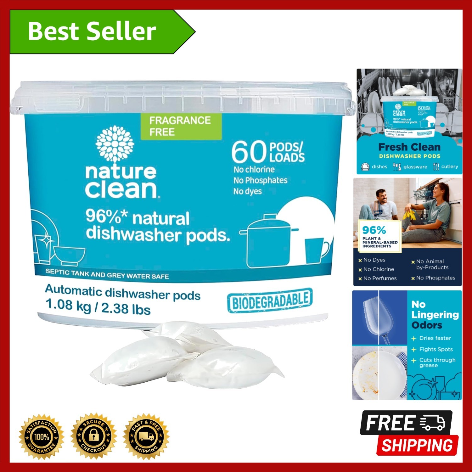 All Natural Dishwasher Pods, Plant-Based Non Toxic Dishwasher Detergent, Dish…