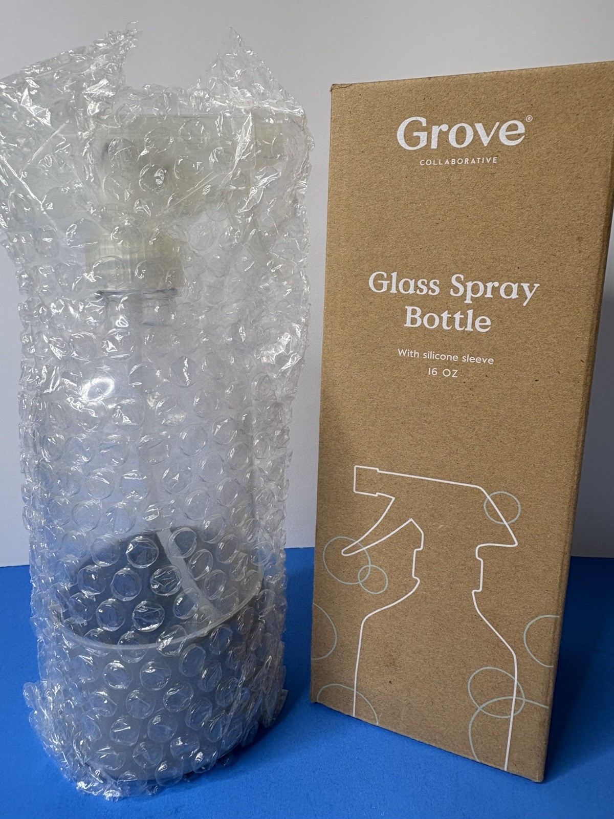 Grove Collaborative Glass Spray Bottle With Gray Silicone Sleeve NIB 16 Oz