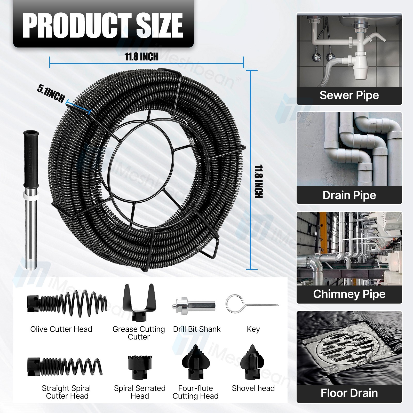 39.4′-65′ Drain Cleaner Auger Cable Replacement Snake Pipe Sewer Wire Snake Spri