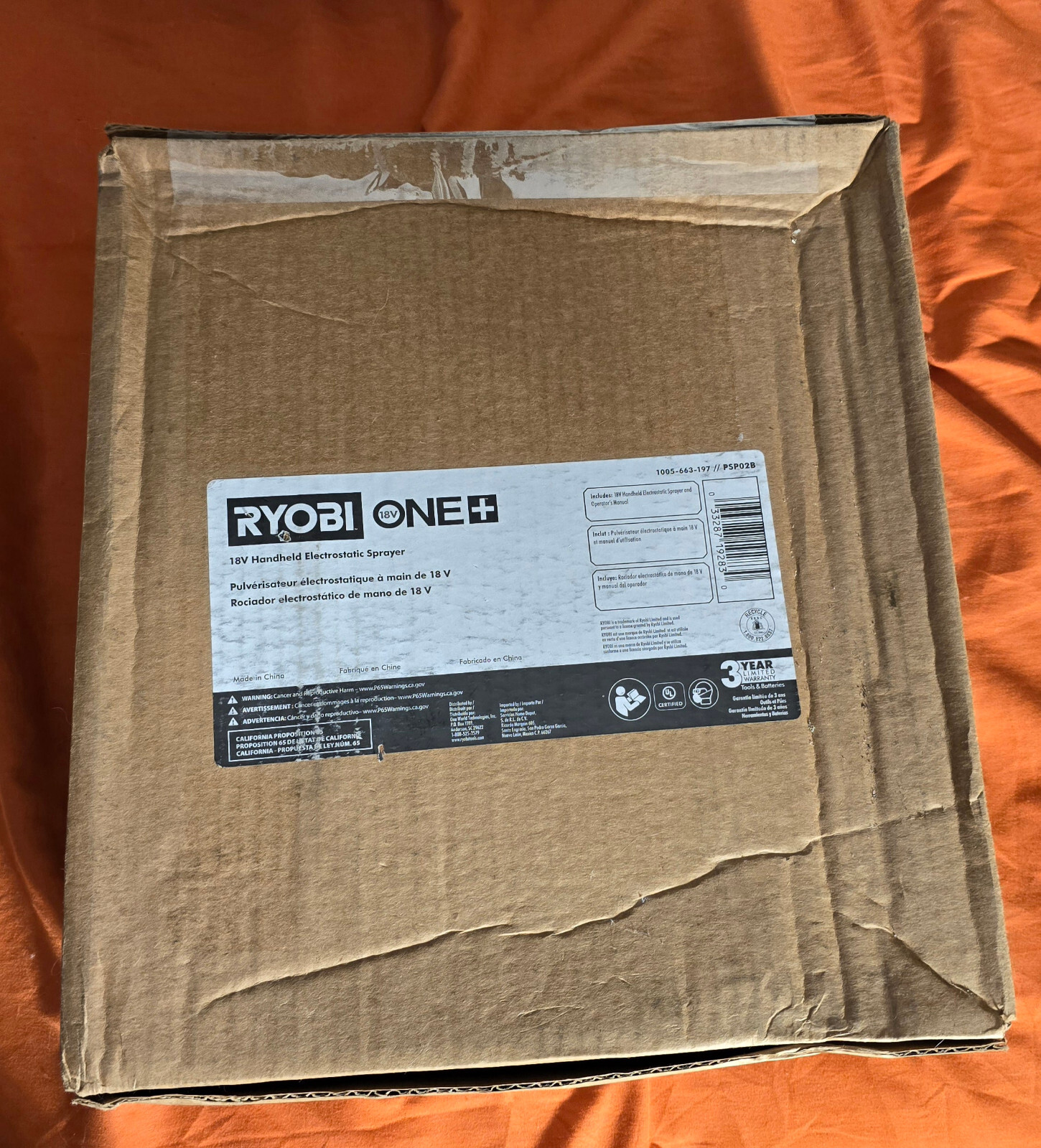 RYOBI PSP02B 18V ONE+ Cordless Handheld Electrostatic Sprayer LN, NEW Tool Only.