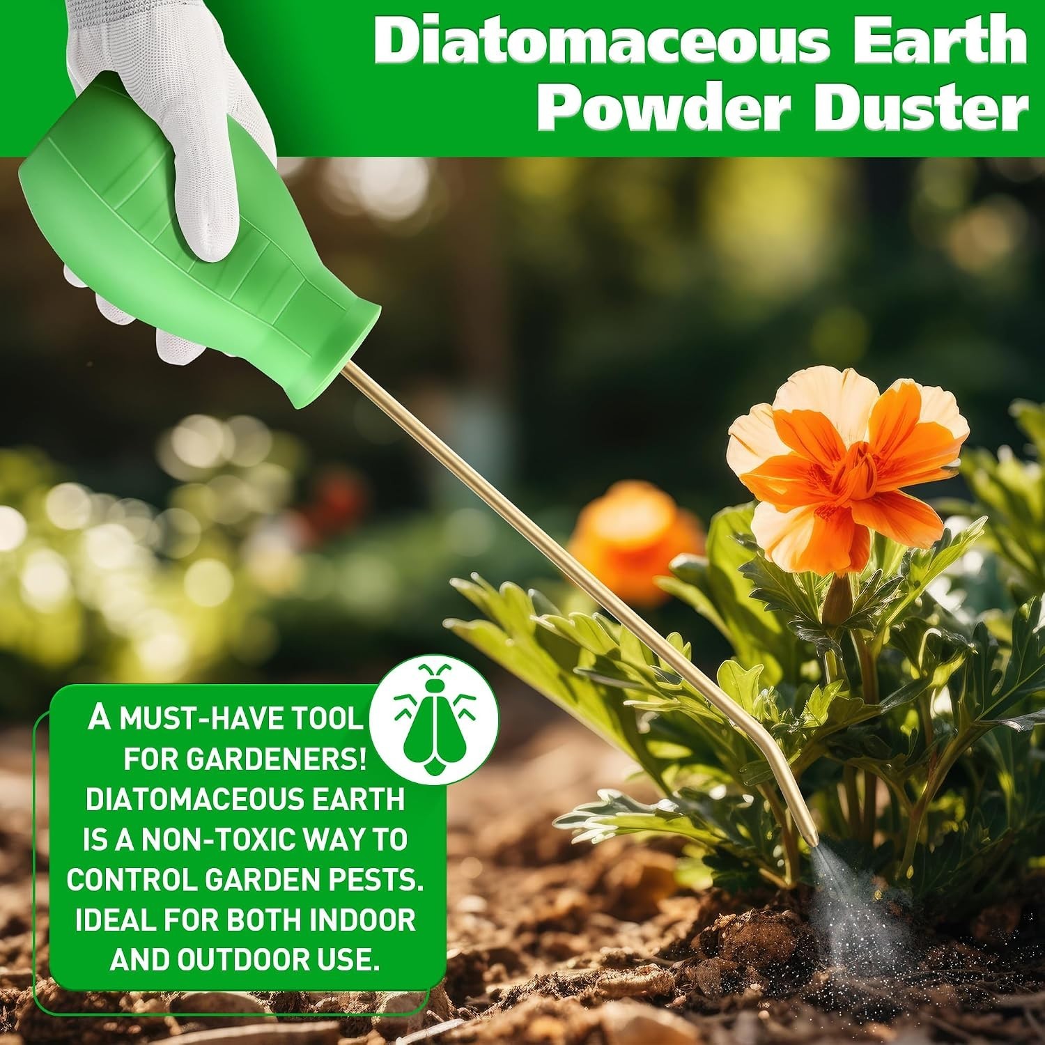 Effortless Powder Application – 8oz Duster with Extendable Handle for Gardening