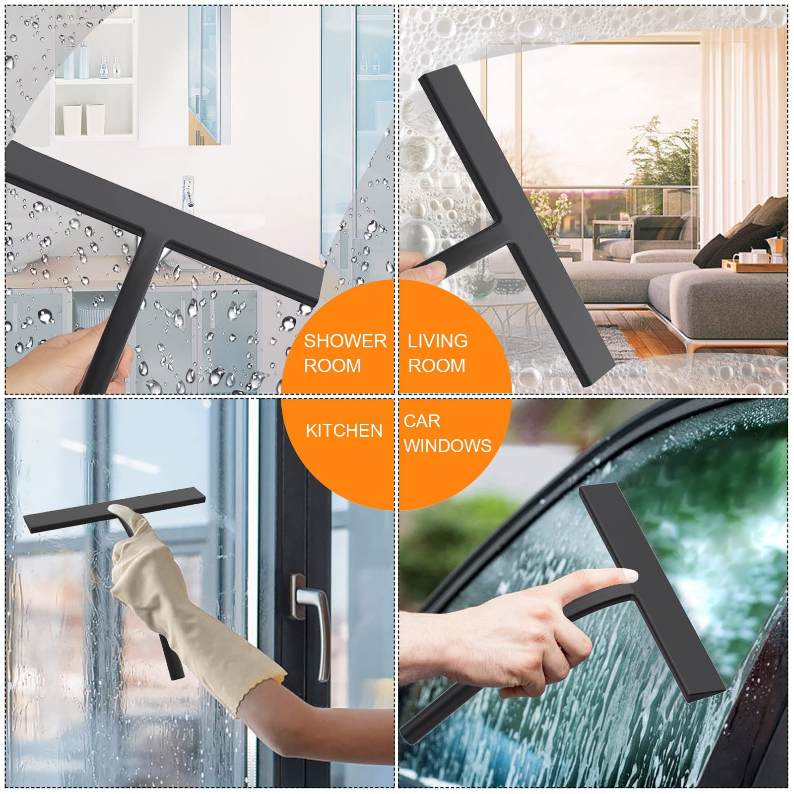 Squeegee Matte Black 9 Inch Streak Free Cleaning Shower Squeegee For Glass Doors