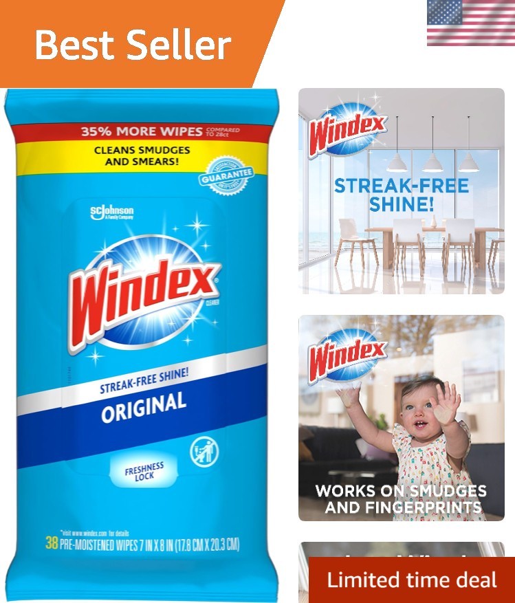 Convenient Windex Glass & Surface Wipes, 38 Count – Easy Clean with Fresh Scent