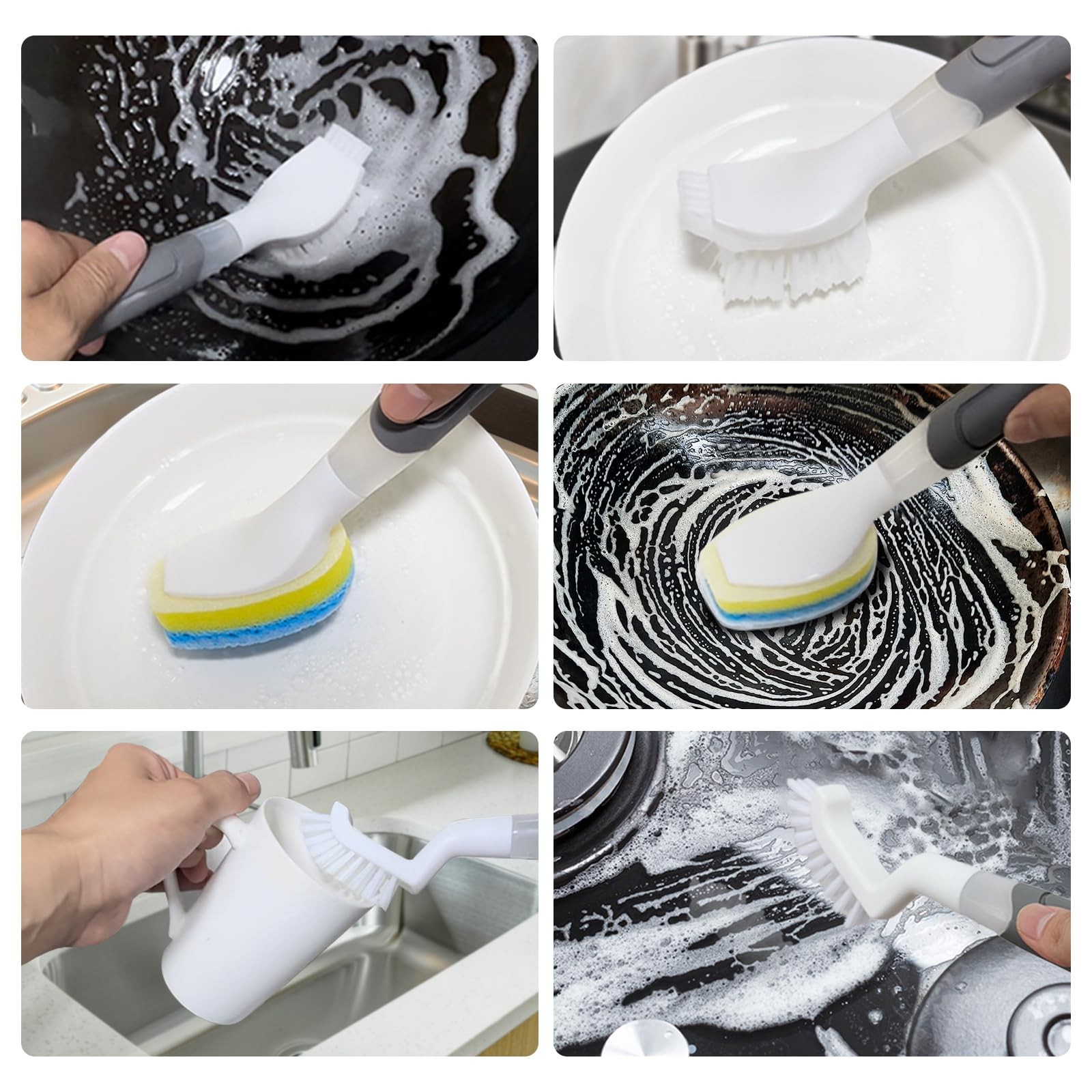 Soap Dispenser Dish Scrubber Brush for Dishes Pots Pans with 3 Replacement Heads