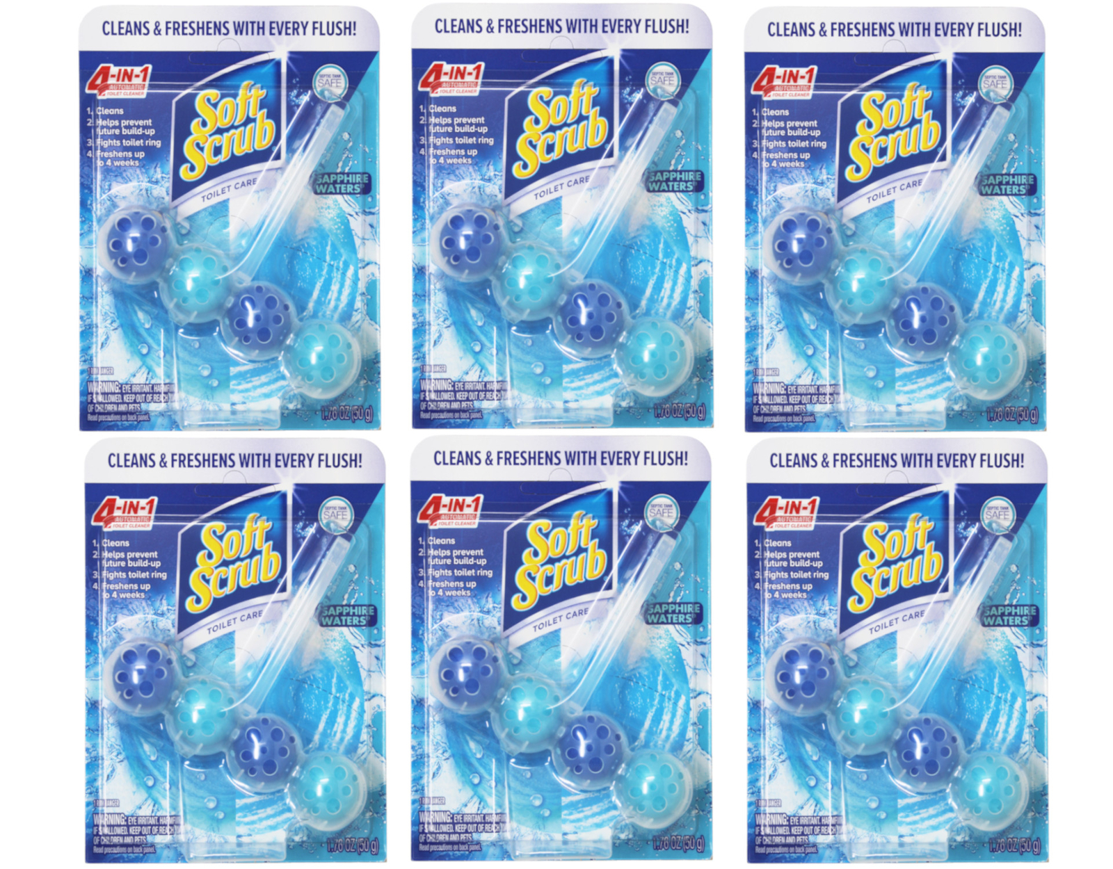Soft Scrub 4-in-1 Rim Hanger Toilet Bowl Cleaner Sapphire Waters 1 Count 6 Pack