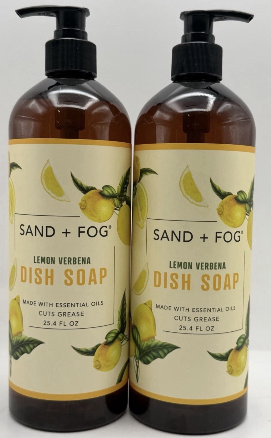 (2-Pack) SAND + FOG LEMON VERBENA Scented Essential Oil DISH SOAP Cut Grease