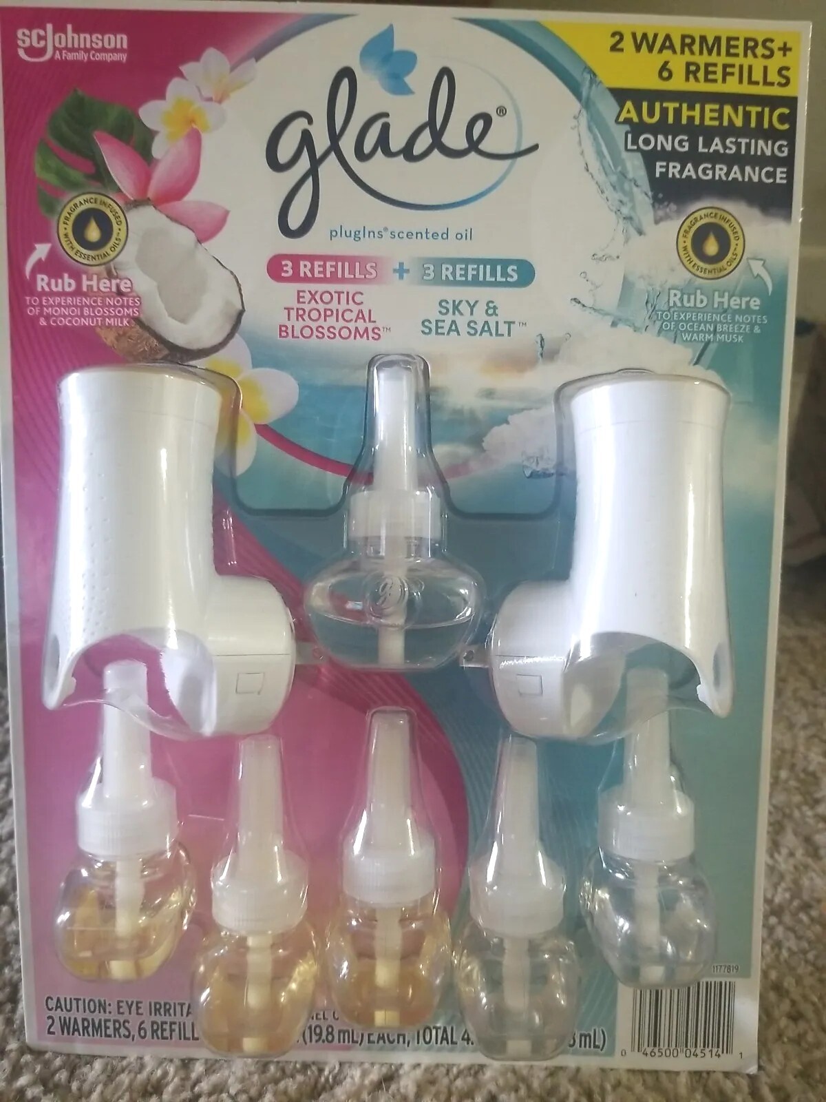 GLADE BLOSSOMS & SEA SCENTED, PLUG-IN (6-0.67oz REFILLS & 2-PLUG-INS), 6 REFILLS