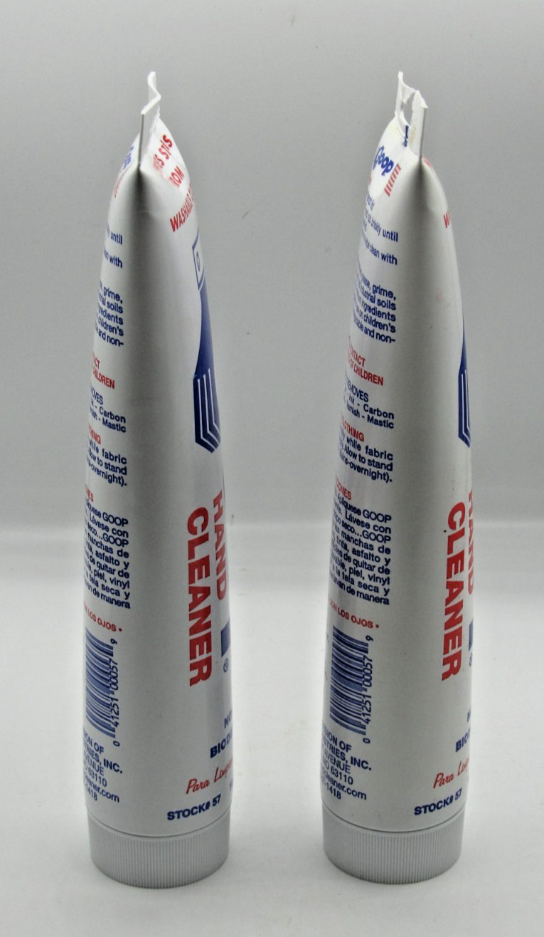 Lot of 2 GOOP Original Hand Cleaner Stain Remover Waterless 10.5 oz Tube x2 New