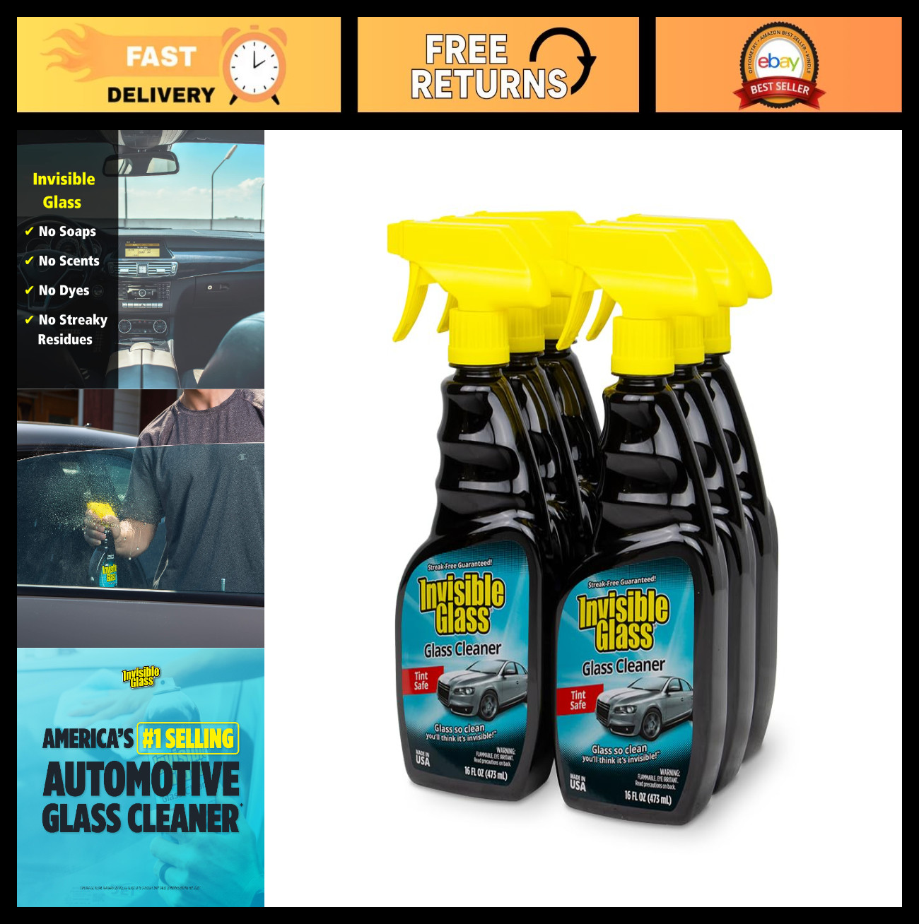 Premium Streak-Free Glass Cleaner Spray for Car Windshields & Home Windows – 16o