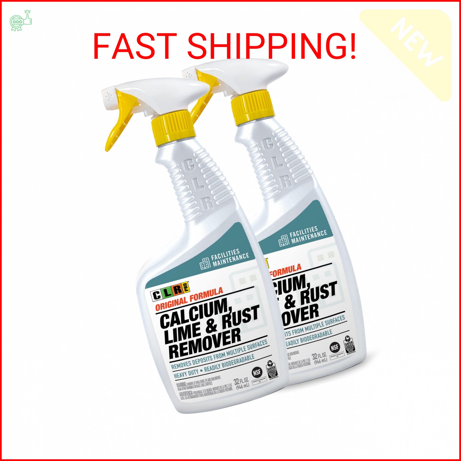 CLR PRO Calcium, Lime & Rust Remover, 32 oz. Spray Bottle, Pack of 2, Quickly Re